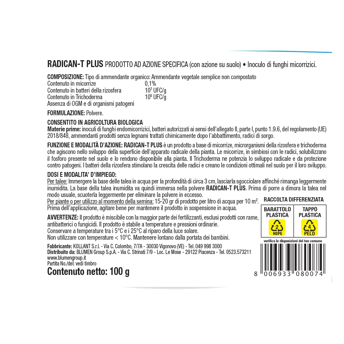 Fito Radican-T radicante naturale con micorrize bio