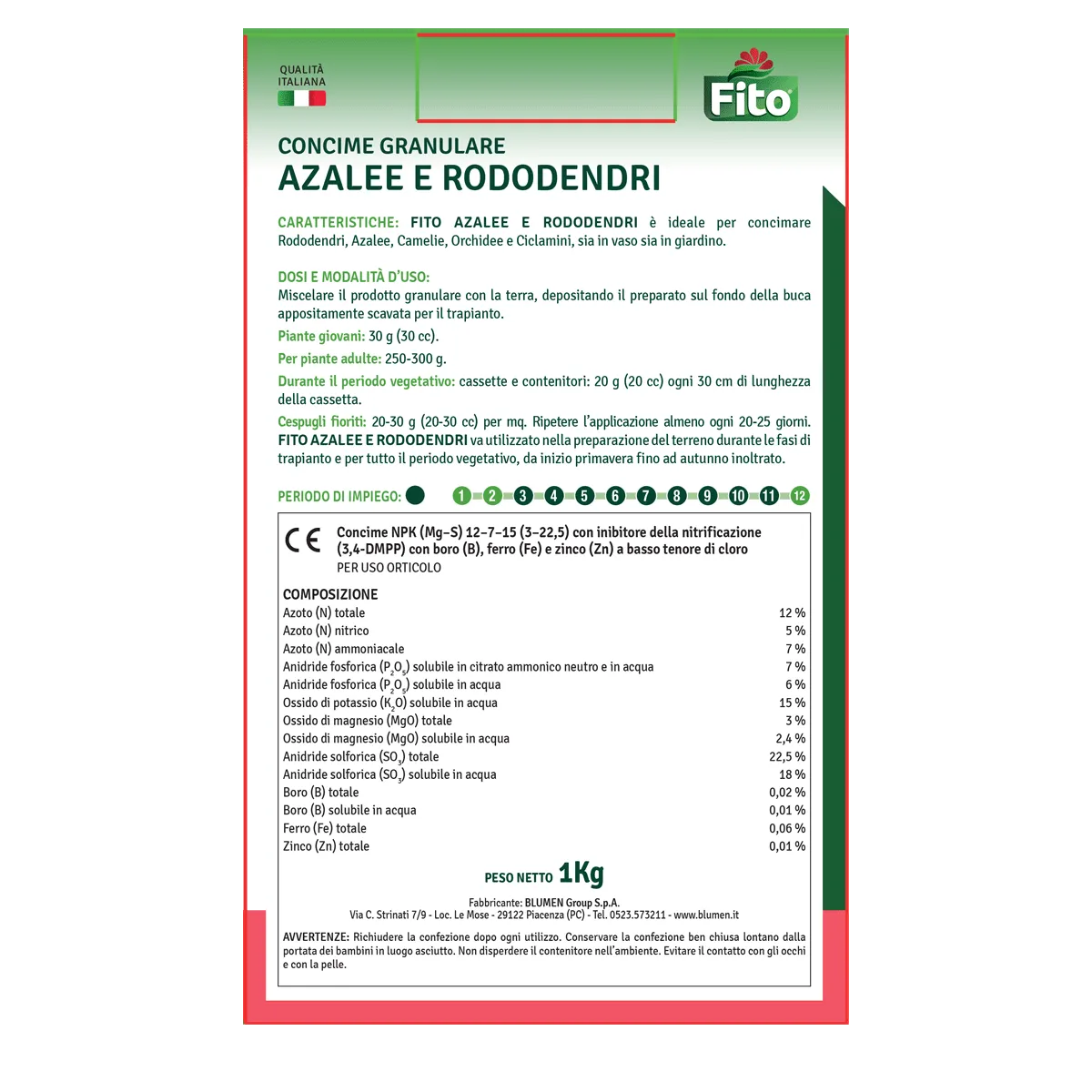 Fito Azalee Rododendri concime granulare NPK 12-7-15