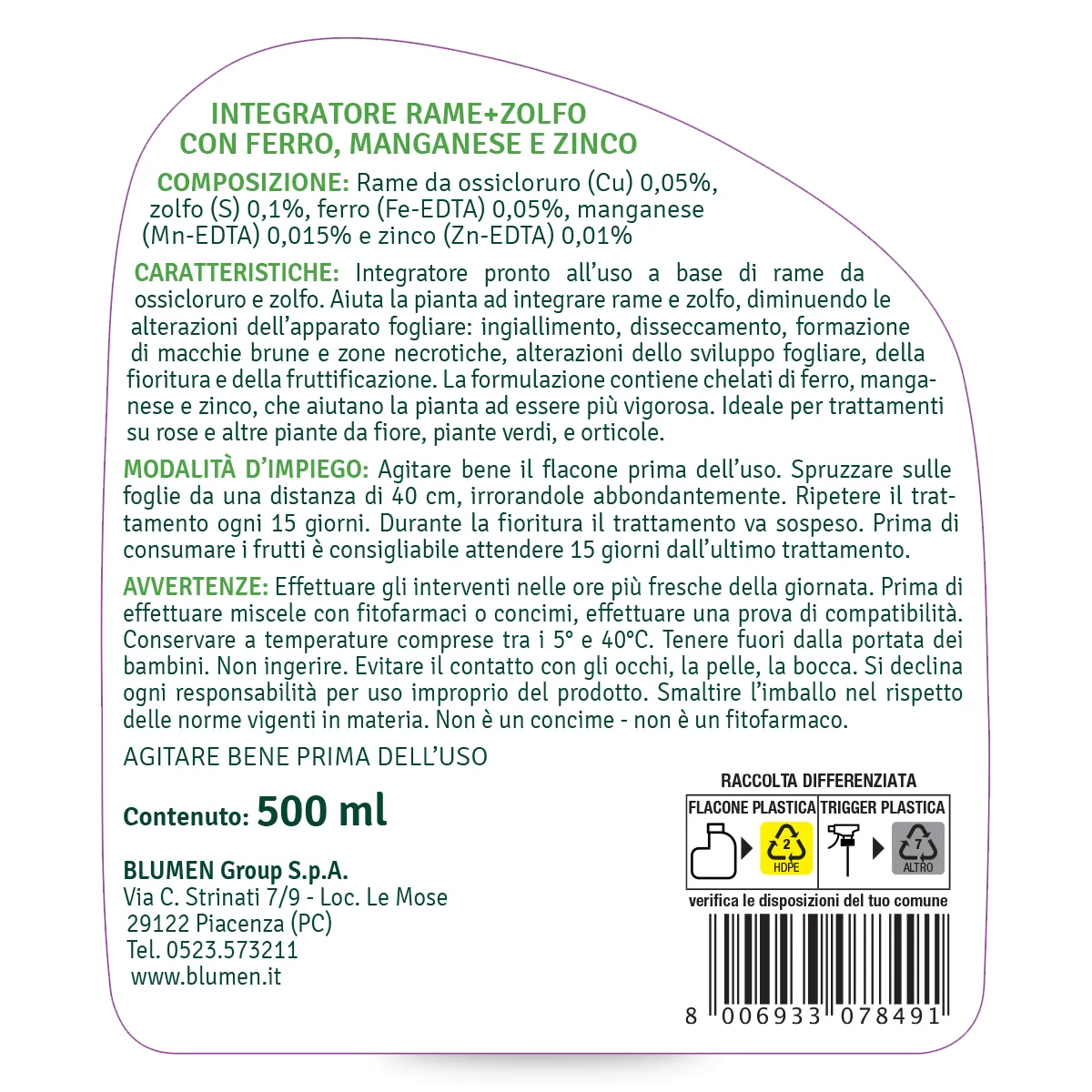 Fito Rame Zolfo integratore liquido pronto uso rinverdente