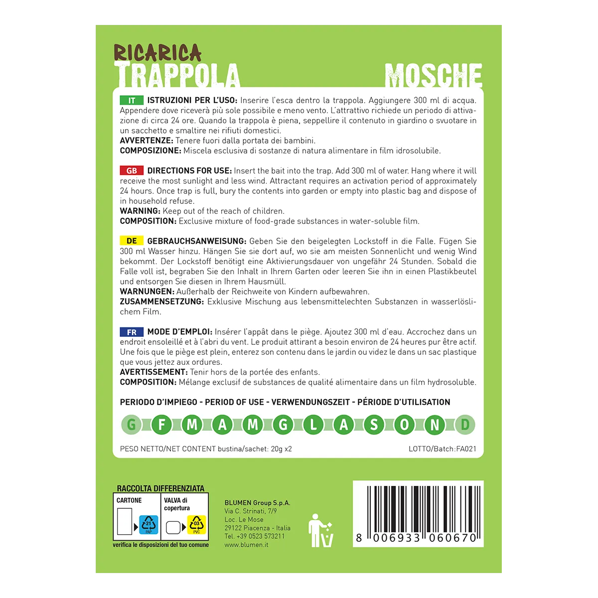 Fito Biofito Trappola Mosche attrattivo naturale
