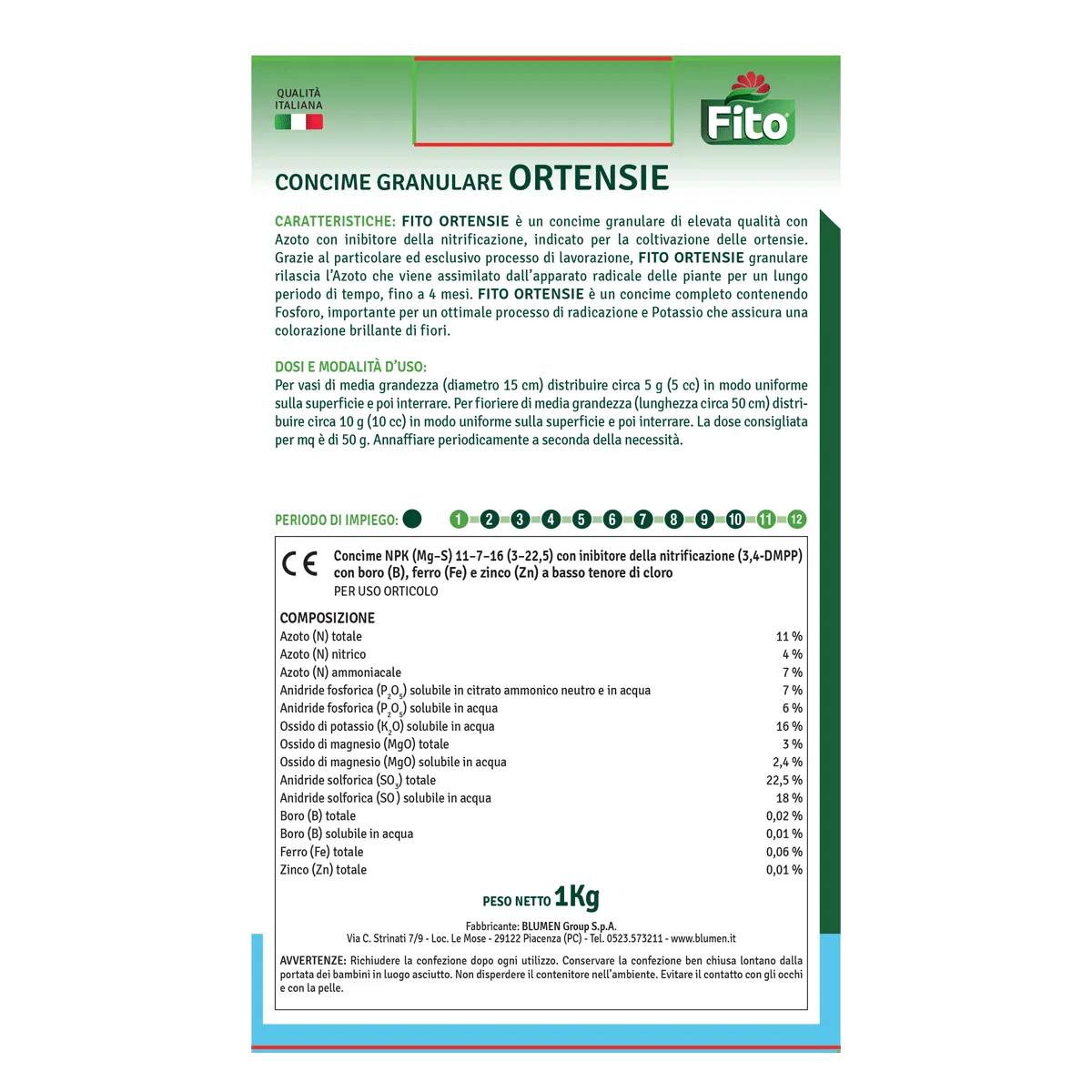 Fito Concime granulare Ortensie NPK 11-7-16 fioritura