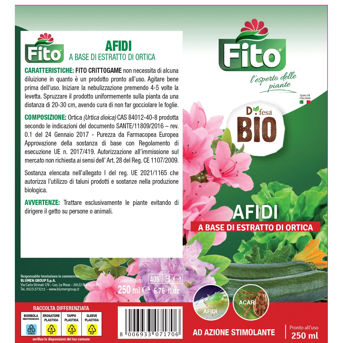 Fito Afidi Spray no gas estratto ortica pronto uso