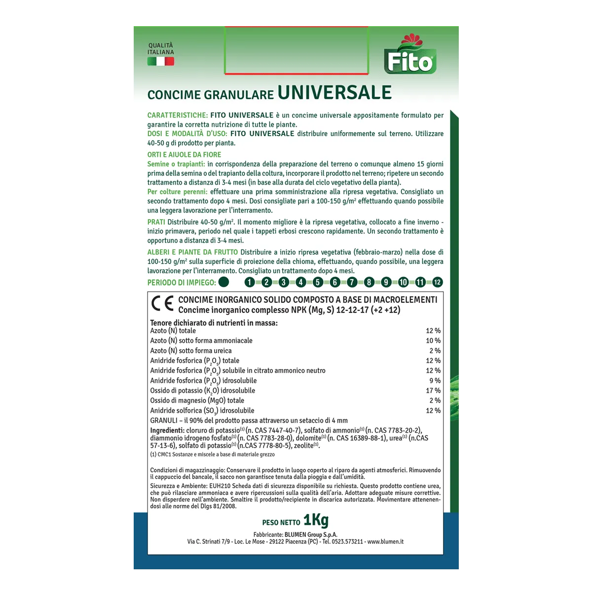 Fito Concime granulare Universale NPK 12-8-16 per piante