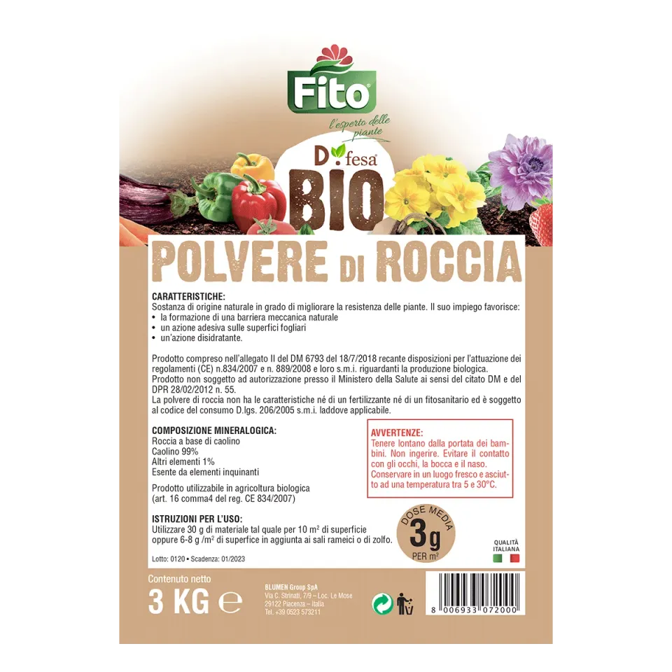 Fito Biofito Polvere di Roccia Caolino Fogliare
