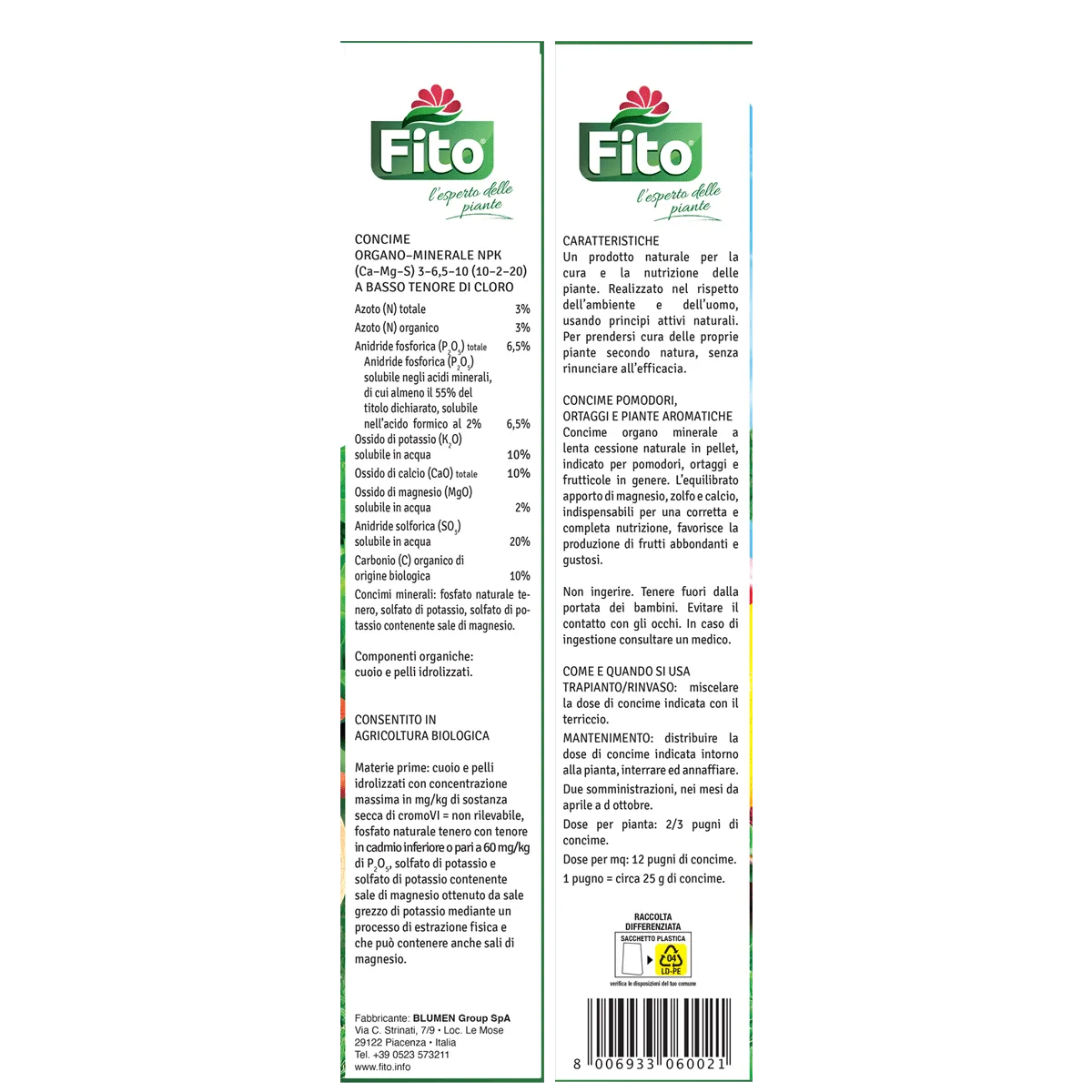 Fito Orto concime organo minerale NPK 5-10-10 per orticole