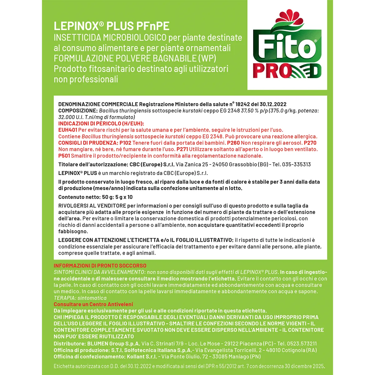 Fito Pro Bacillus Thuringiensis insetticida larve lepidotteri