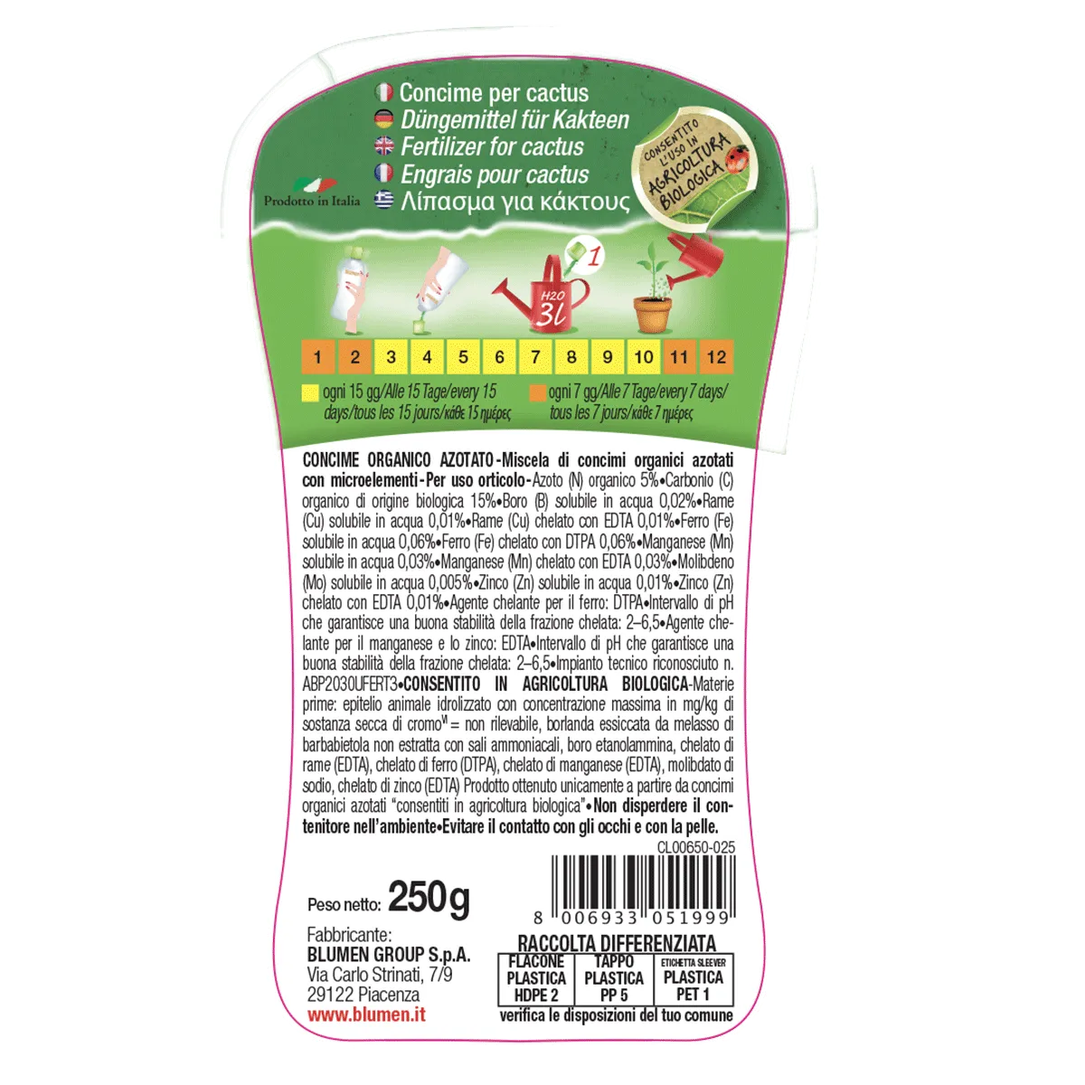 Fito Concime Naturale Cactus Piante Grasse liquido organico