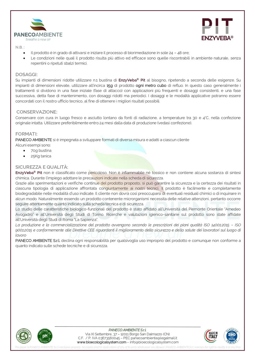 EnzyVeba PIT bustine fosse biologiche 20g naturali