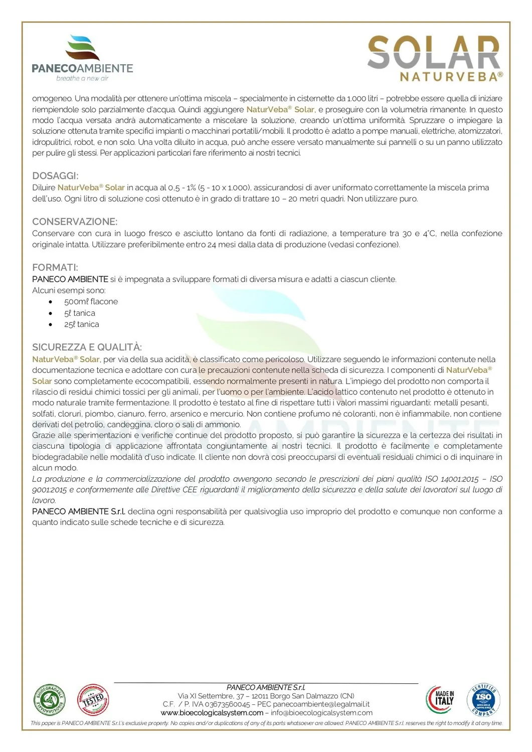 ZoLogik NaturVeba Solar detergente fotovoltaico 5L naturale