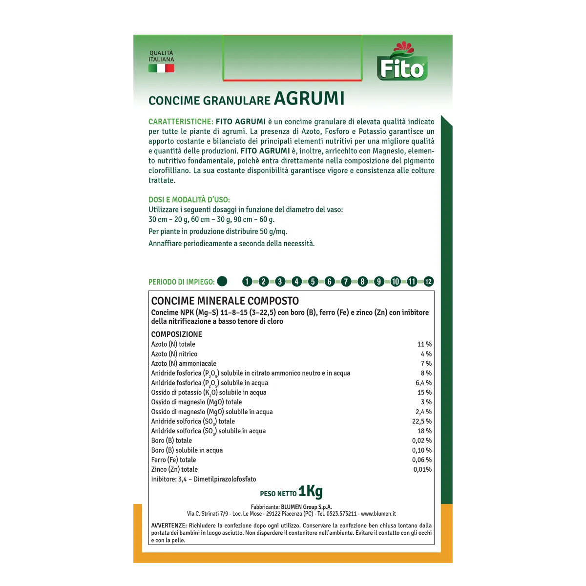 Fito Concime granulare Agrumi NPK 11-8-15 con magnesio