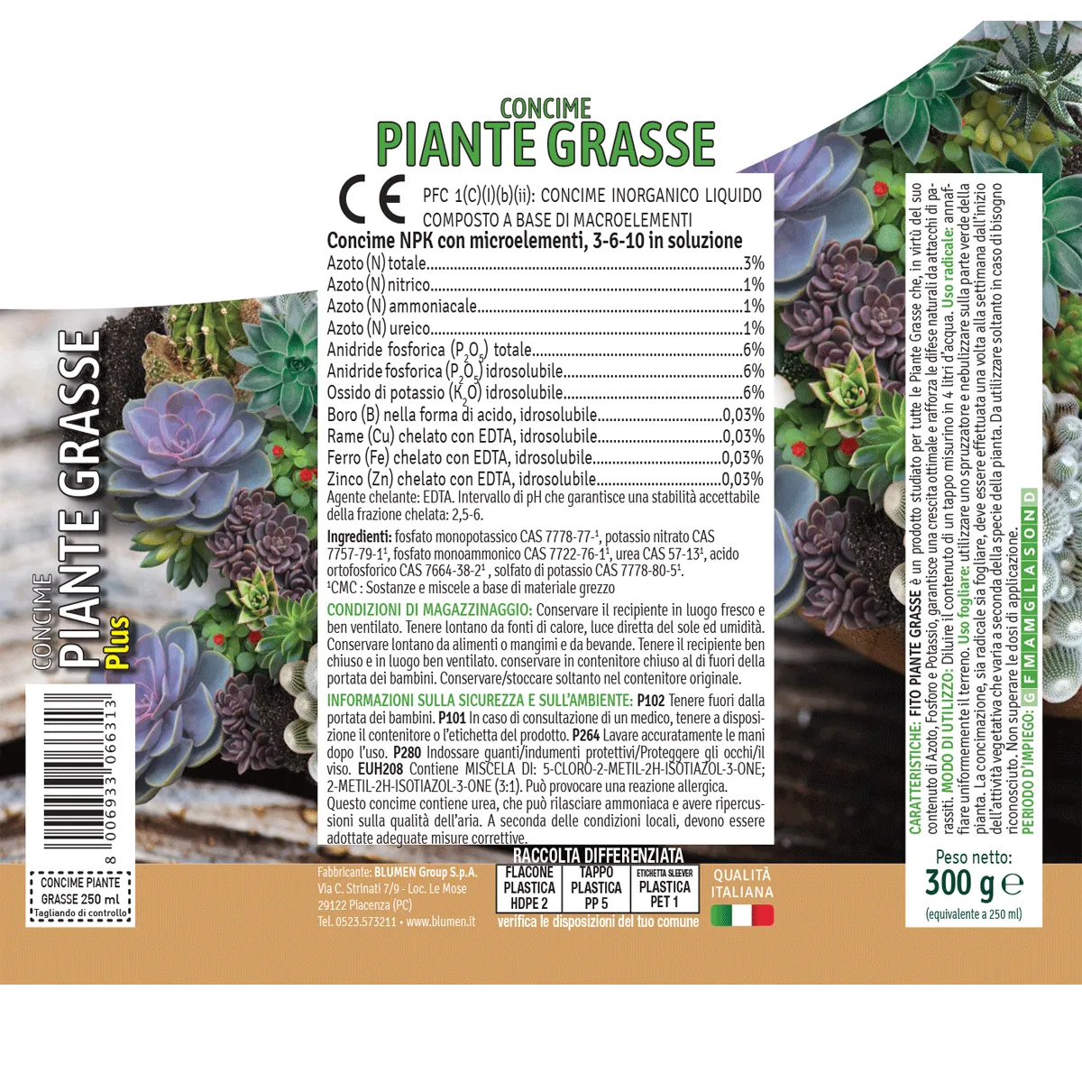 Fito Piante Grasse Plus concime liquido cactacee NPK 3-6-10