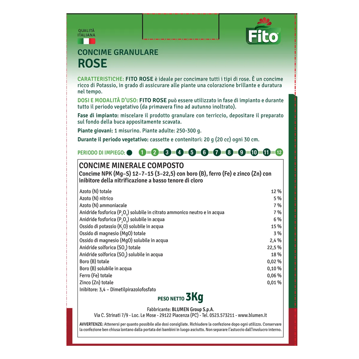 Fito Rose concime granulare NPK 12-7-15