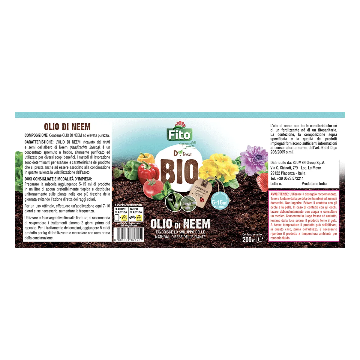 Fito Biofito Olio di Neem vegetale spremuto a freddo