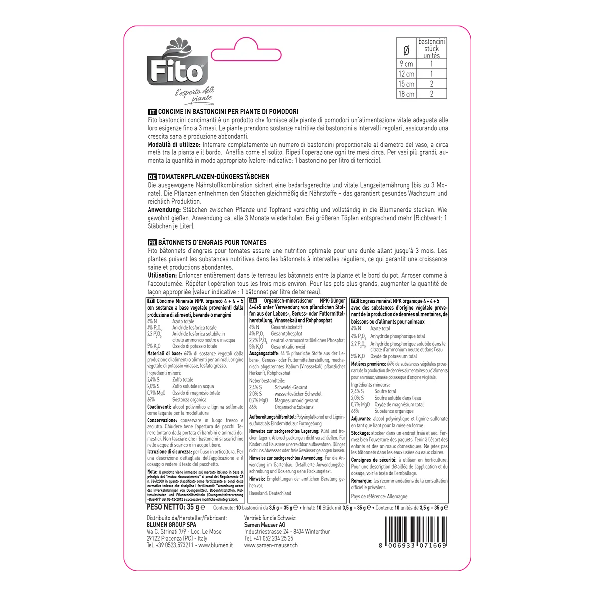 Fito Bio Bastoncini per Pomodori organico NPK 4-4-5